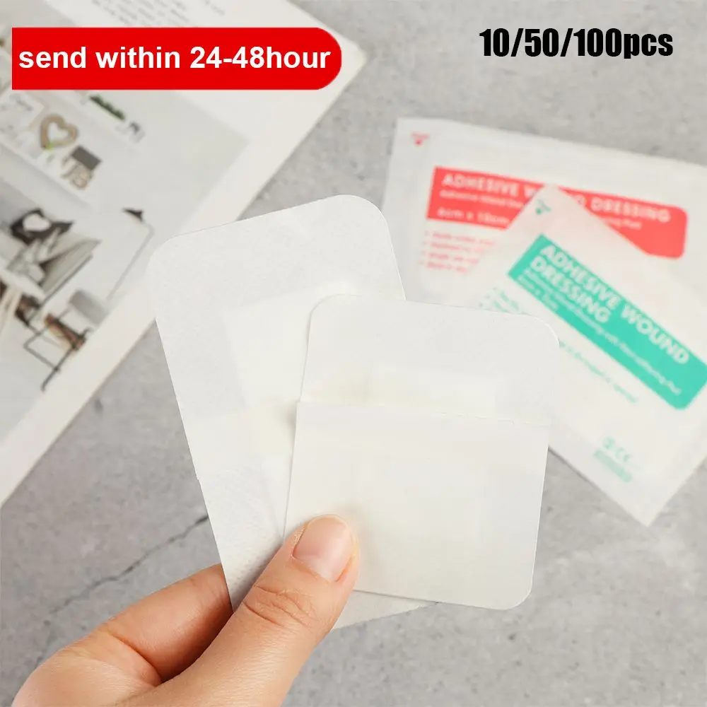 10Pcs 6x7cm 6x10cm Breathable Non-woven Self-adhesive Wound Dressing Band Aid Bandage Large Wound Aid Wound Hemostasis