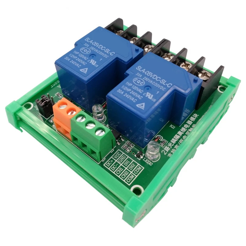 

Hot-2 Channel Relay Module 30A With Optocoupler Isolation High Low Trigger For Smart Home PLC With Guide Rail