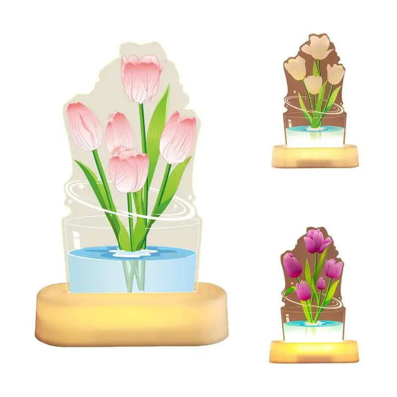 Cordless LED Flower Desk Lamp, 3D LED, Decoração dos Namorados, Bedroom Table Lamp, Acrylic Light Up, Flores artificiais para casa