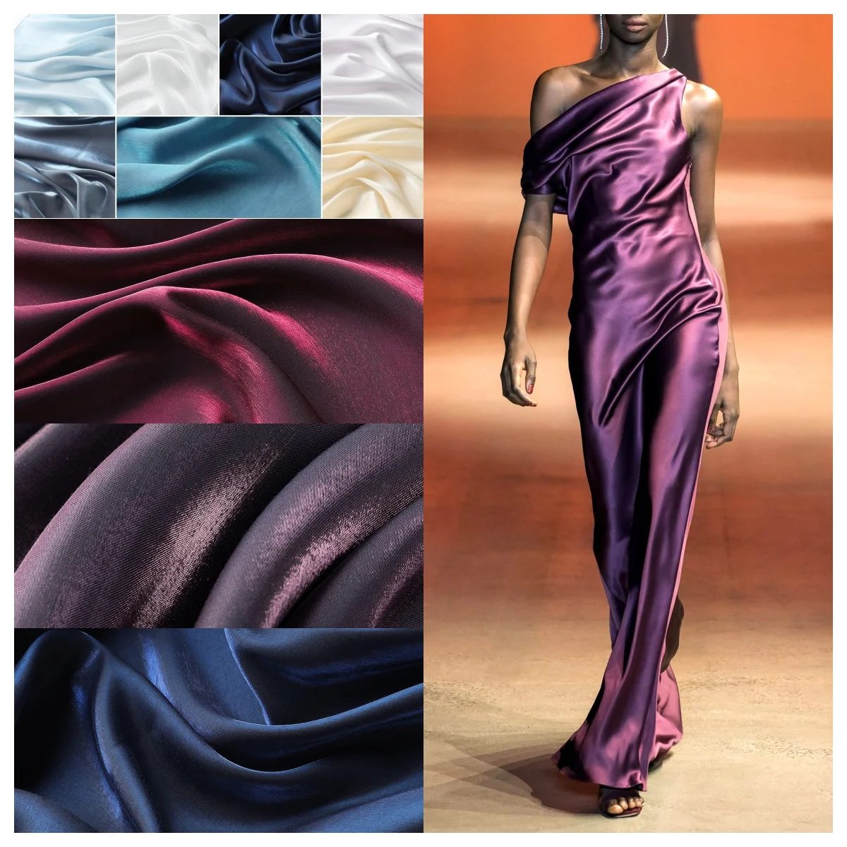 

Vibrant Color Liquid Stain Silk Fabric Smooth Lustrous Shiny Textile Perfect Evening Gown Prom Dress Couture Designs Clothe