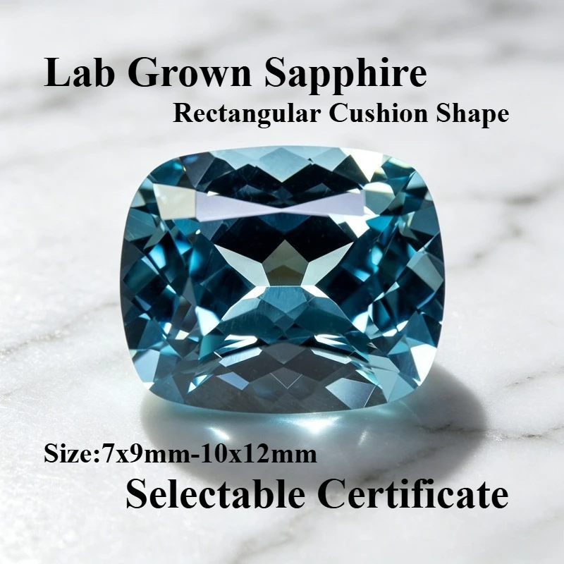 Lab Grown Sapphire Aquamarine Rectangular Cushion Cut Charms Gemstone for DIY Jewelry Making Materials Selectable Certificate