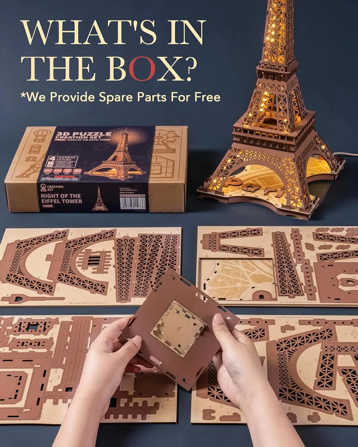 ثلاثية الأبعاد لغز خشبي برج ايفل ليلة بناء لعبة مجسمة DIY بها بنفسك اليدوية الإبداعية الأطفال أطفال بنات عيد ميلاد هدية الكريسماس اللعب
