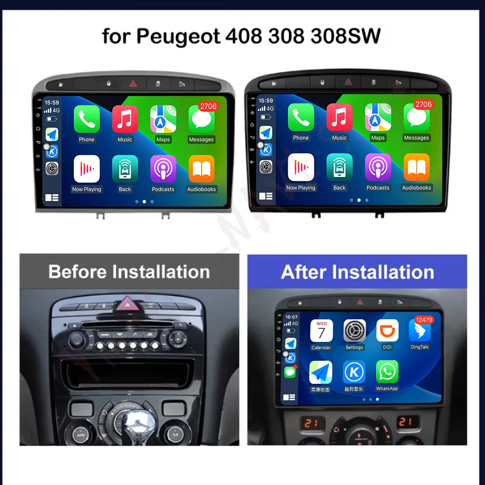 9 "أندرويد 16 السيارات Carplay لبيجو 408 308 308SW راديو السيارة ستيريو الوسائط المتعددة مشغل فيديو GPS BT DSP 4G WIFI