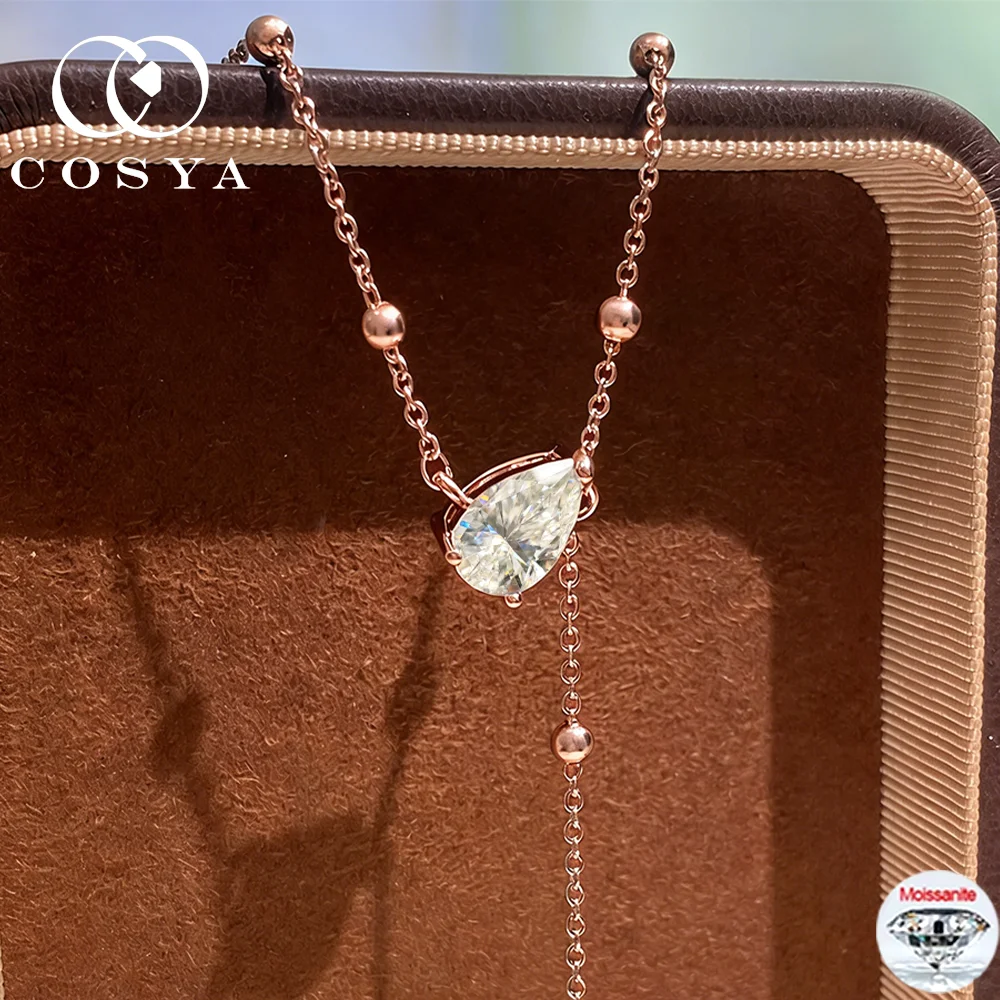 

COSYA 1CT/2CT Pear Cut Moissanite Pendant Necklace S925 Silver 18K Gold Lab Diamond Long Tassel NeckChain For Women Fine Jewelry