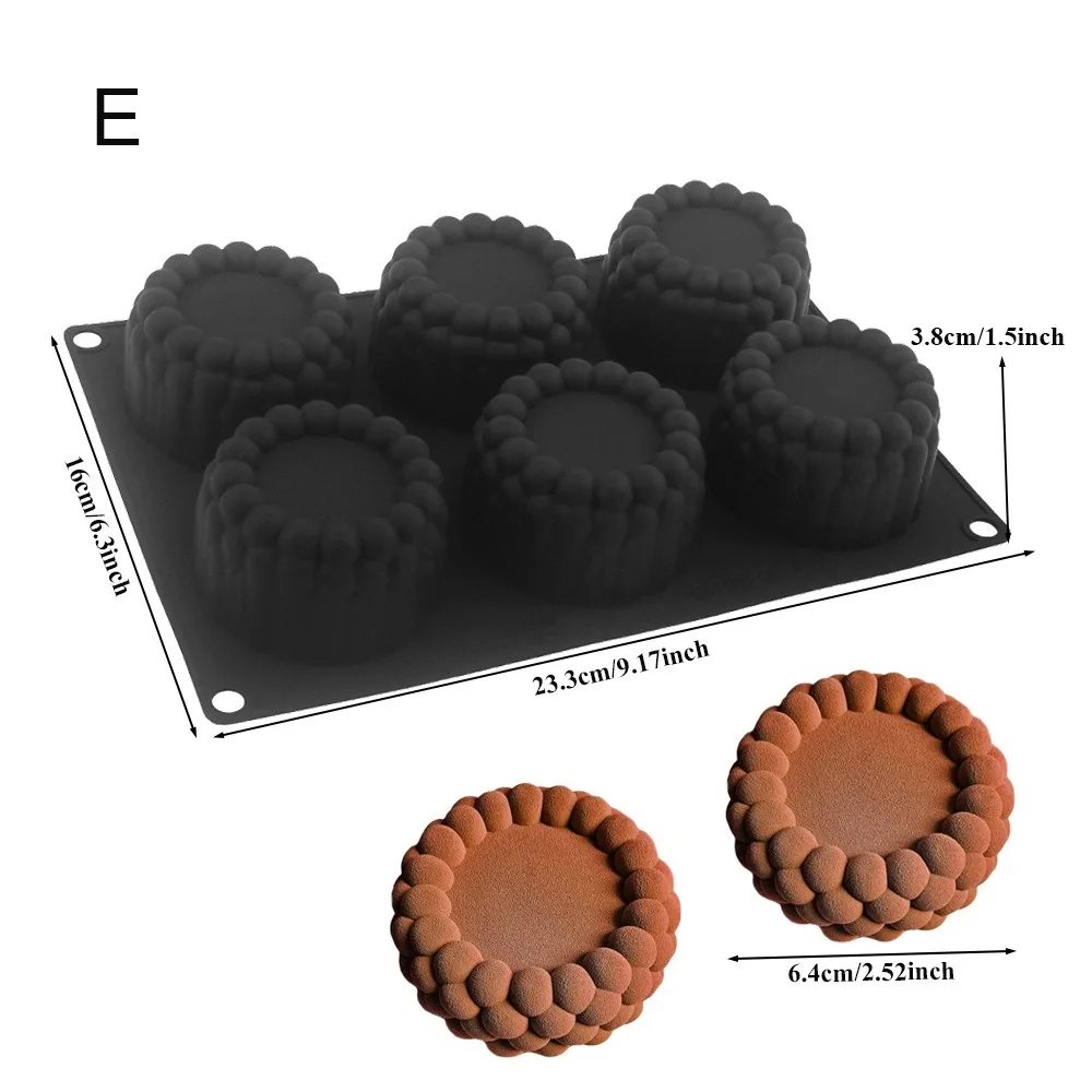 6 Cells Silicone Cake Mold Non-stick Square Flower Heart Shaped Mousse Cake Mold Multi-shape Reusable