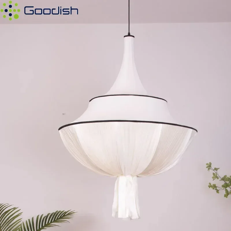 French Retro Pendant Light Wabi-Sabi Cloth Hanging Lamp Art Home Decoration LED Chandeliers for Hotel Lobby Living Bedroom Loft view 2