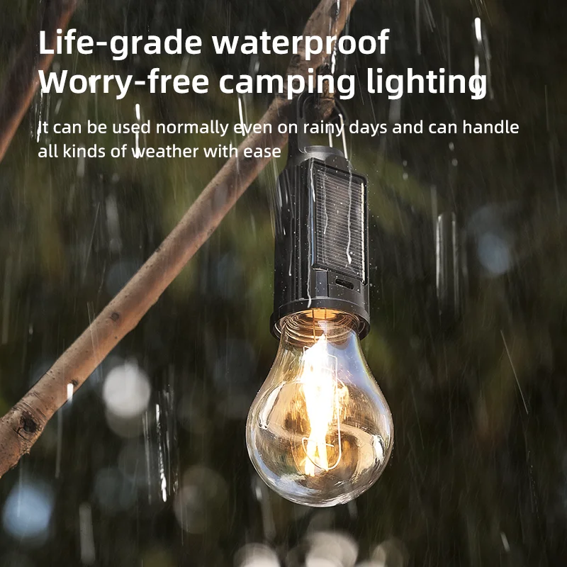 مصابيح LED للتخييم قابلة لإعادة الشحن تعمل بالطاقة الشمسية، أضواء ليلية مقاومة للماء، مصباح محمول للتخييم في الهواء الطلق