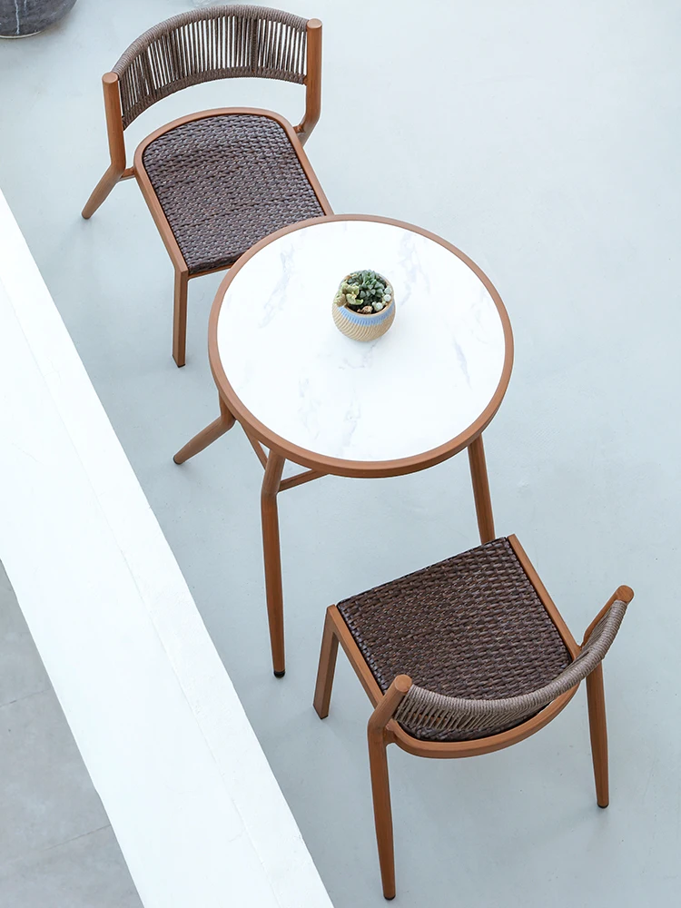 

Balcony leisure table and chairs, tea table and chairs, modern simplicity, one table, two chairs, rattan chairs