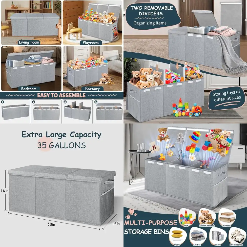 

Большой прочный складной органайзер для хранения игрушек с разделителями для детей, 38x16x14, серый