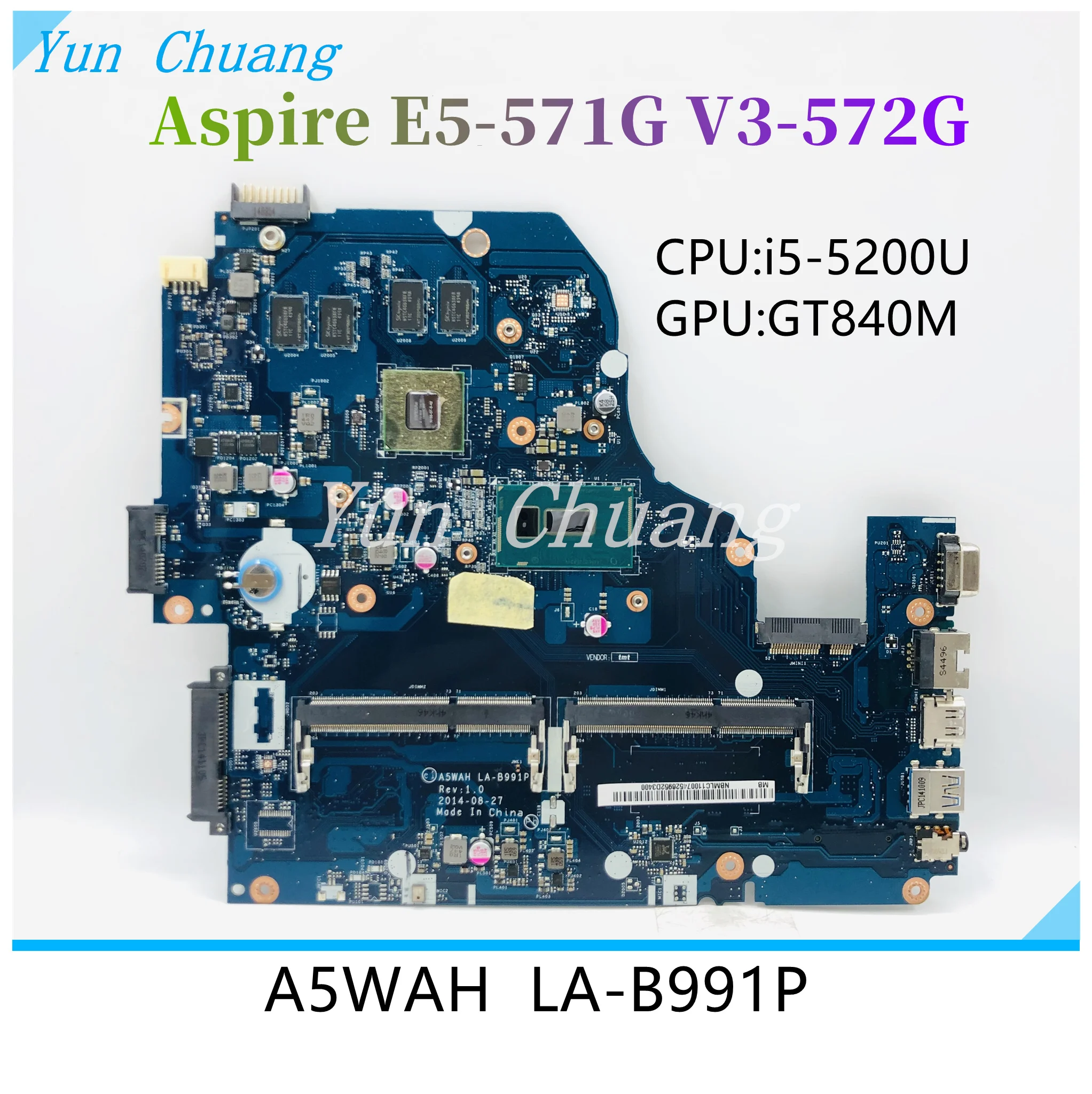 NBMLC11007 For Acer Aspire E5-571G V3-572G EK-571G Laptop Motherboard A5WAH LA-B991P LA-B162P With i5-5200U GT840M 2G 100% work