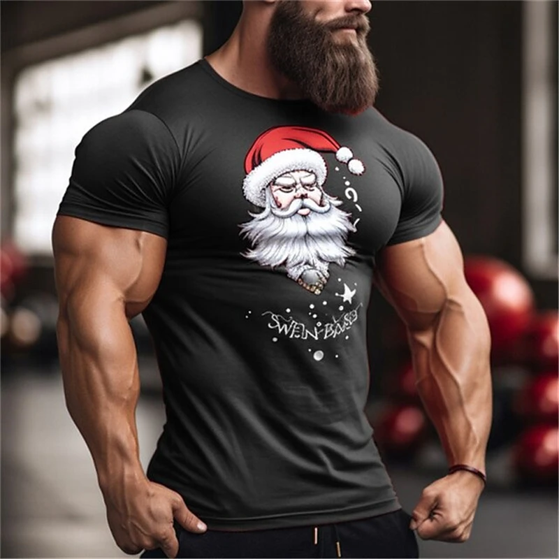 

Christmas Men's T-Shirt Funny Santa Claus 3D Printed Short Sleeve Tees Summer Casual Crew Neck Fitness Top Unisex Sports T-Shirt