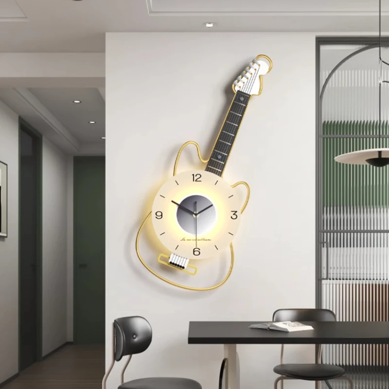 

Living Room Luxury Guitar Wall Clock With Led Indoor Bedroom Wall Watches Silent Modern Minimalist Wall Clocks Home Decoration