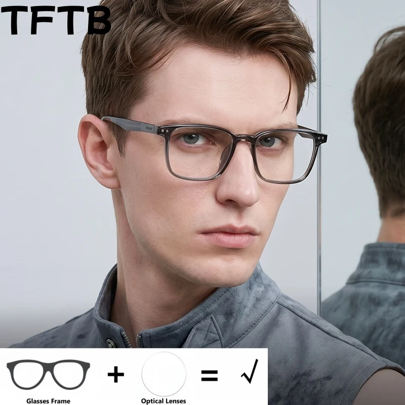 tftb-メンズ近視遠視累進多焦点光学処方メガネ超軽量-tr90-レトロスクエアレシピ眼鏡