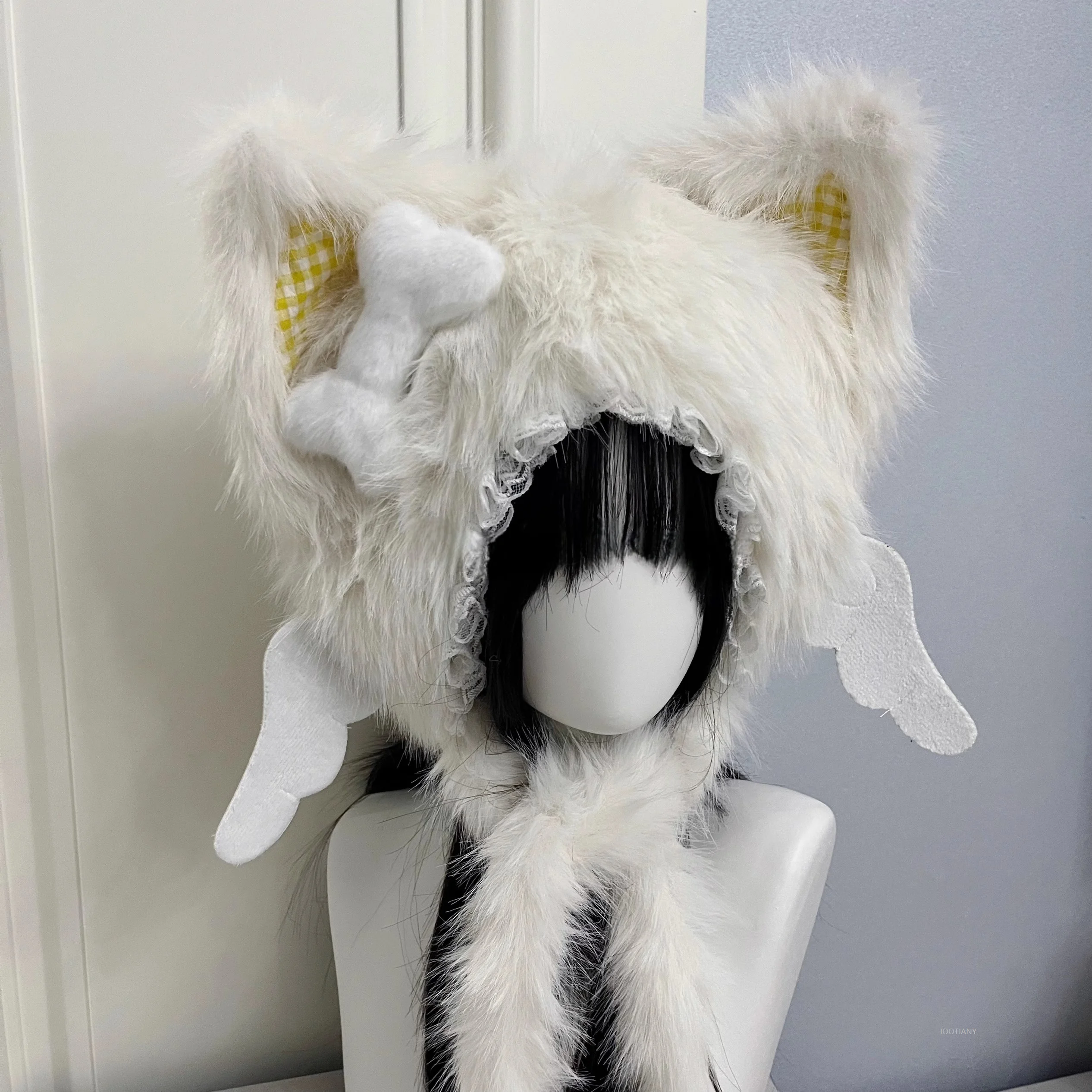 Subcultura punk anjo diabo asas chapéu de malha cosplay lolita gótico escuro y2k menina quente earmuffs acessórios inverno quente gato orelha chapéu