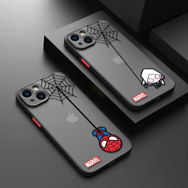 Matte Phone Case for iPhone 15 14 Pro 13 12 11 XS Max Mini XR X 7 8 6 6S Plus Clear Cover Marvel Spiderman Cool