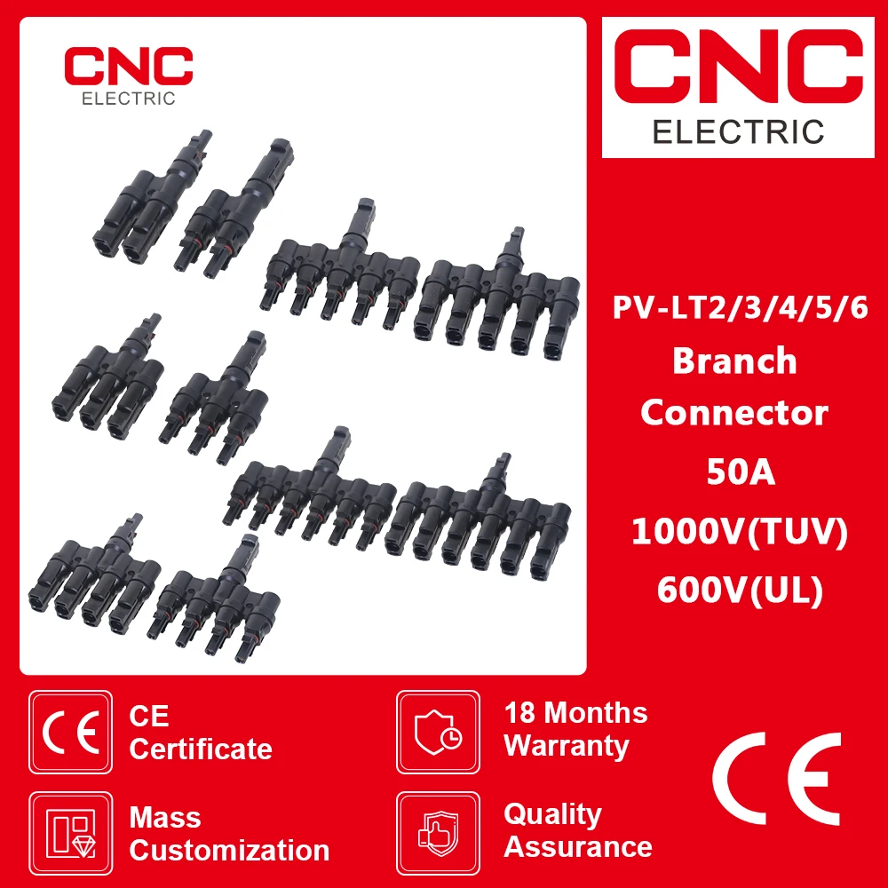 CNC 1Pair PV T Branch Solar Connector Male & Female Panel System Waterprrof IP67 Two pieces Solar Cell Connect Plug