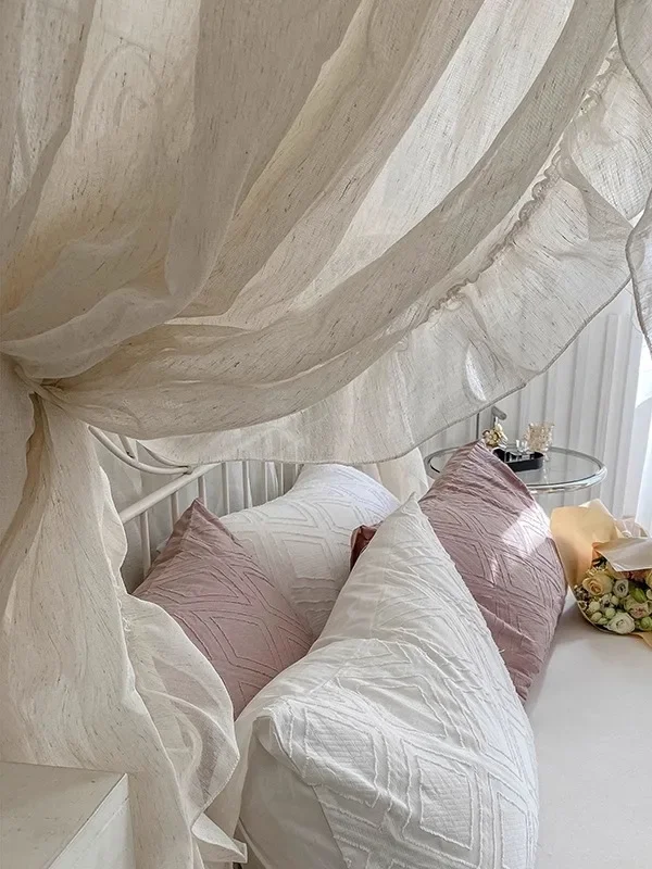 Light luxury princess style u-shaped household 1.8m linen style bedroom French bed curtain