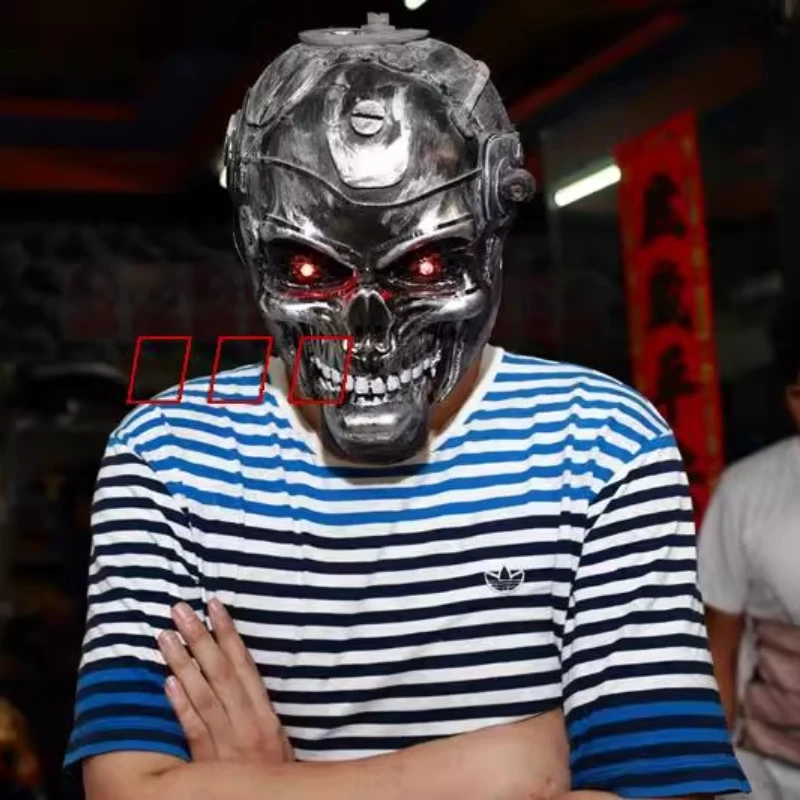 Terminator Robot-casco de calavera brillante, máscara con apertura de boca y diadema cerrada, accesorios de agarre para Halloween, puesta en escena para fiesta