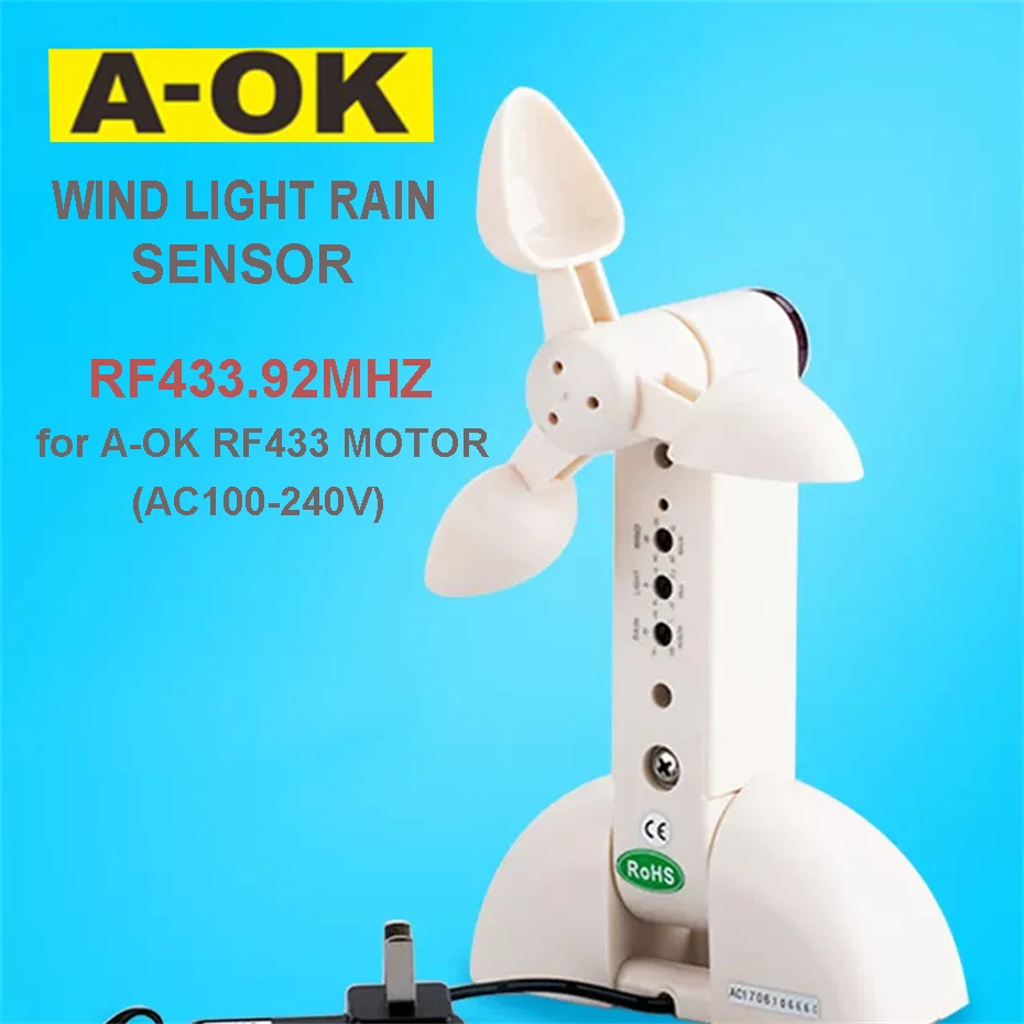 A-OK Wireless Wind Light Rain Sensor, RF433 Signal Emitter Only for A-OK RF433 Curtain Motor, Open Close Window Sunshade Automat