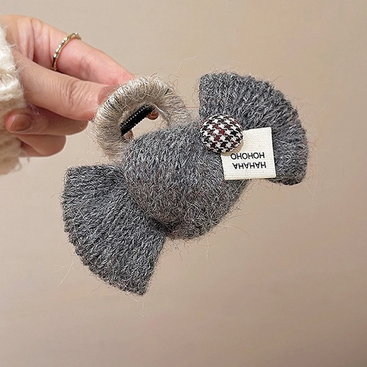 1 clip di squalo con fiocco in filato di medie dimensioni dolce e carino, fermaglio per capelli elegante autunno e inverno per donna, adatto per l'uso quotidiano