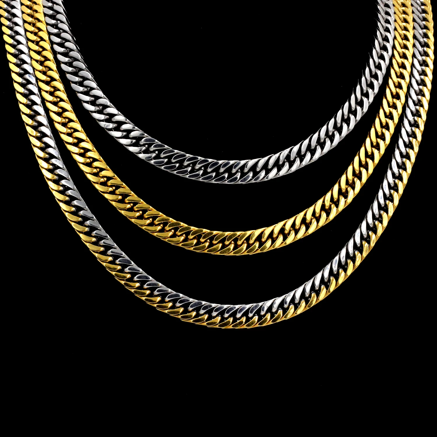 LUXUSTEEL 7 مللي متر الشرير الفولاذ المقاوم للصدأ الكوبي كبح ربط سلسلة للنساء الرجال الذهب اللون قلادة الهيب هوب ميامي الذكور المجوهرات بالجملة