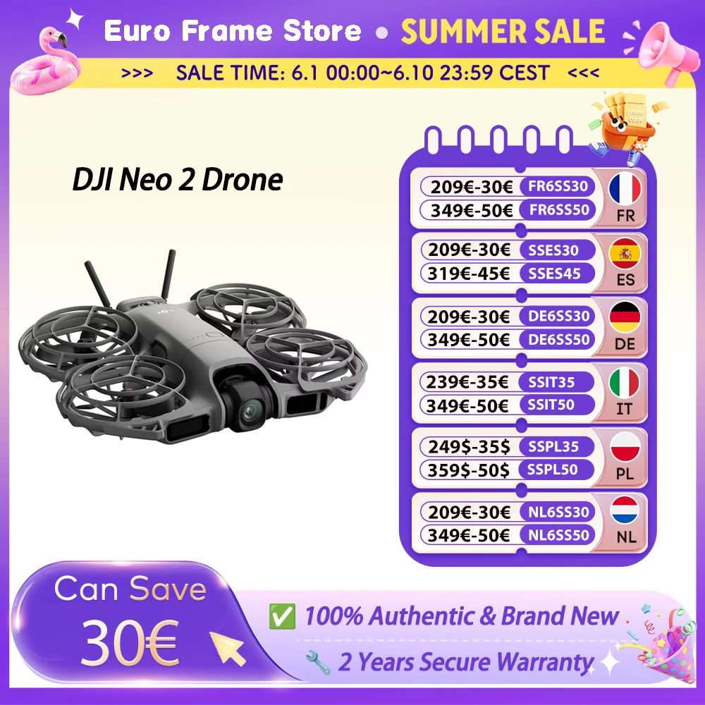 DJI Neo2 Drone caméra volante Drone 4K vidéo stabilisée 151g lumière et Portable couverture complète hélice garde neuf 2 C0
