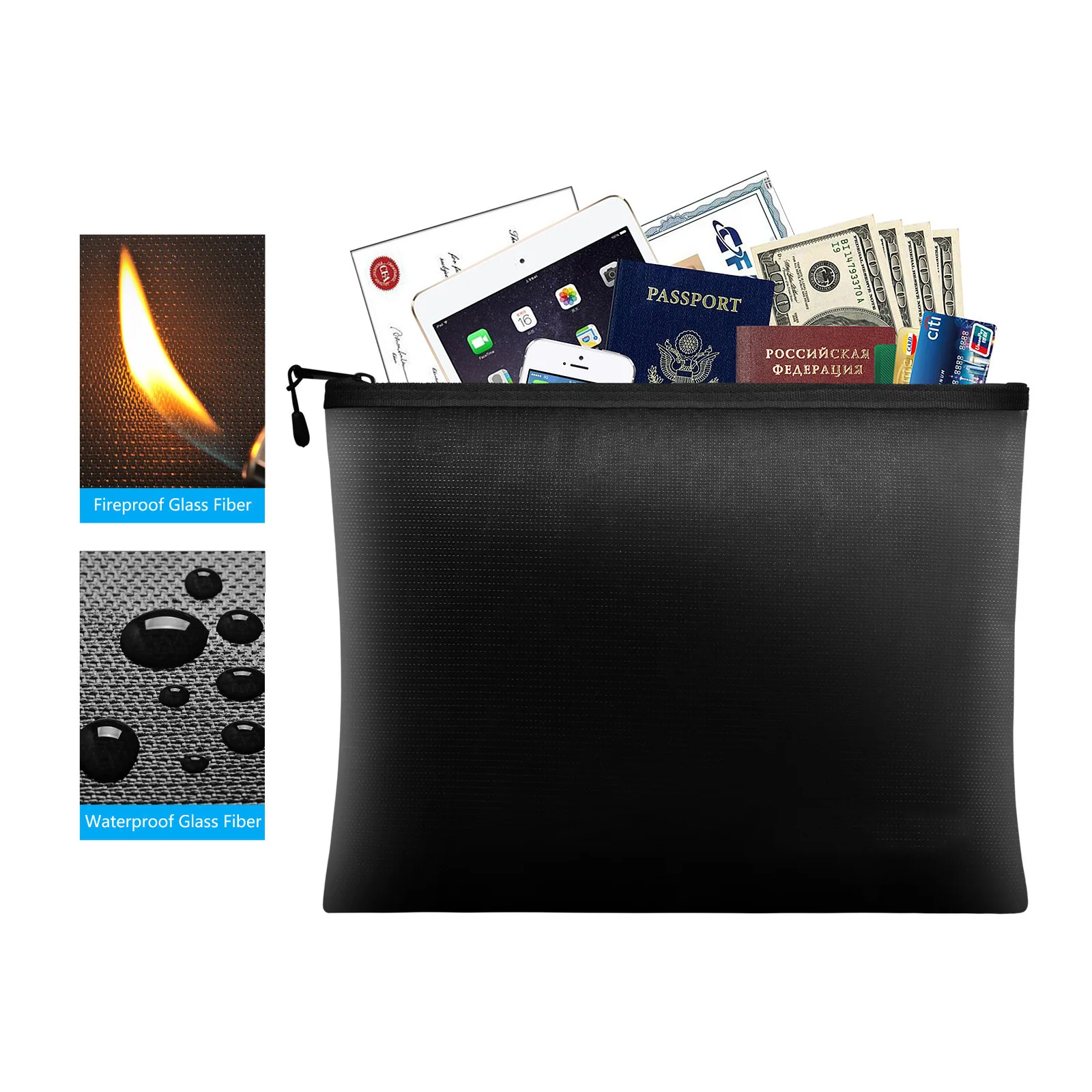 

Fireproof Document Bag Waterproof Money Bags Fire Safe Storage Pouch with Zipper Cash File Envelope Holder for Home Office