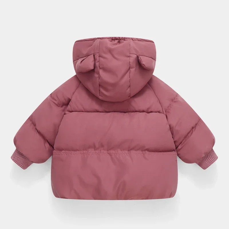 New Winter Keep Warm Girls Jacket Solid Color Thick Padded Hooded Coat For Kids Children Birthday Present For 2-6 Years