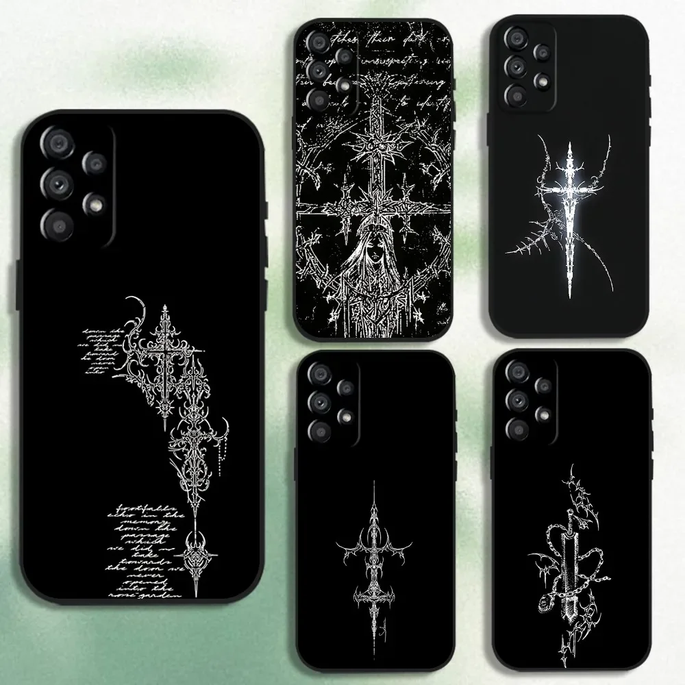 

Gothic Cyber Sigil Cross Phone Case For Samsung Galaxy A20,A21s,A22,A31,A32,A52,A53,A72,73,A80 Soft Black Cover