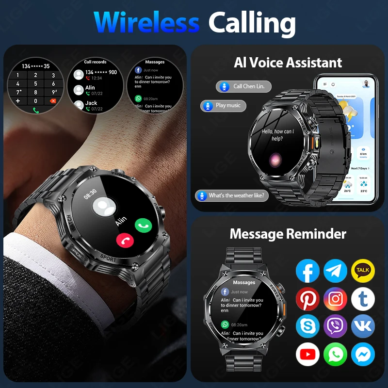 LIGE New Smart Watch Men Bluetooth Call 800mAh Large Battery IP68 Deep Waterproof For Android iOS Universal Sport Smartwatch Men