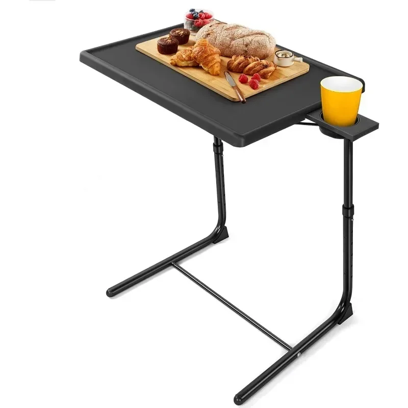 Mesa de TV, bandejas de mesa dobráveis, com 6 alturas e 3 ângulos de inclinação, com suporte para copos, bandeja de jantar para comer no sofá, laptop, cama e sofá