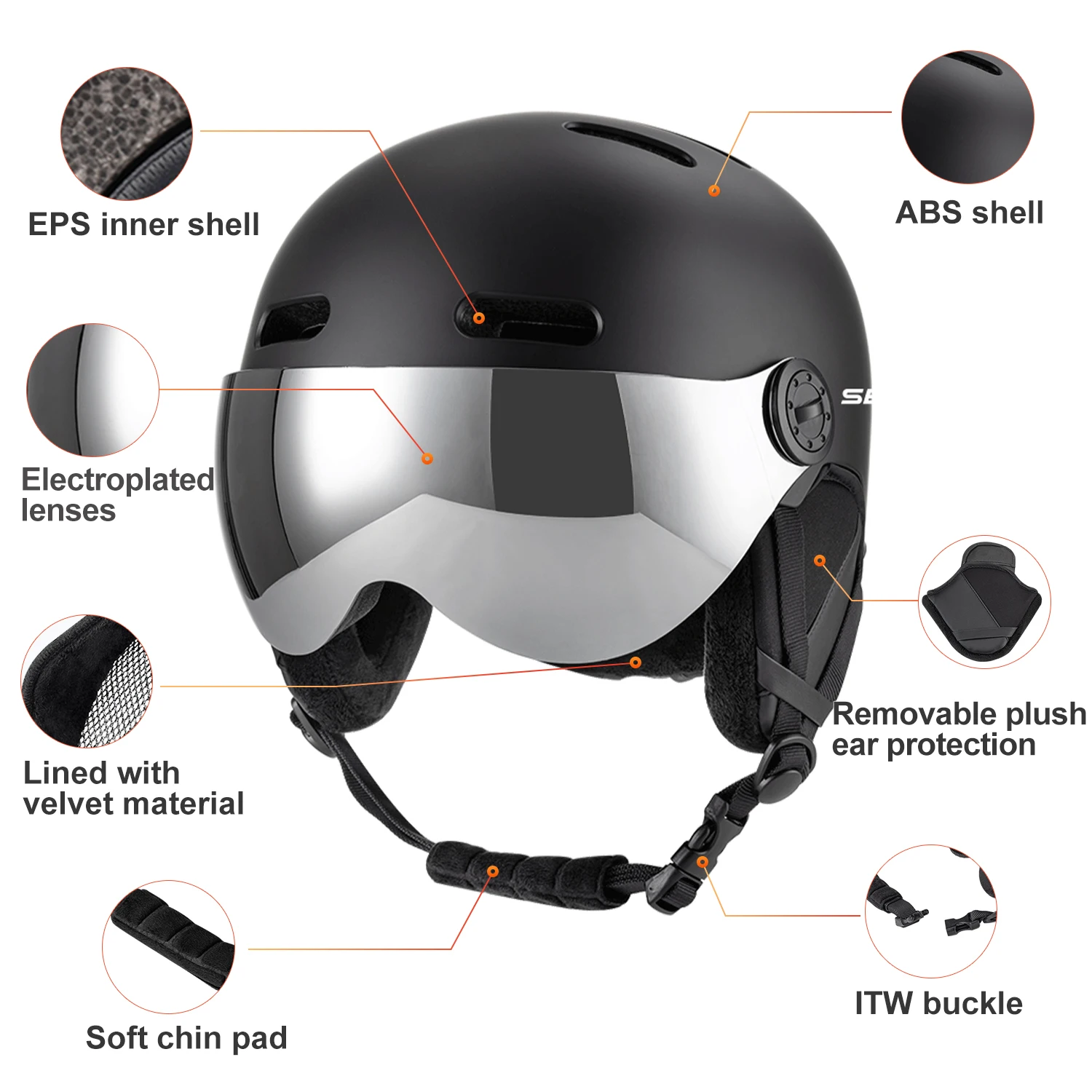 SEEKERWinter Sports Ski Helmet Ski Integrated Mirror Helmet Anti-Impact Adult Single Board Double Board Outdoor Ski SafetyHelmet view 2