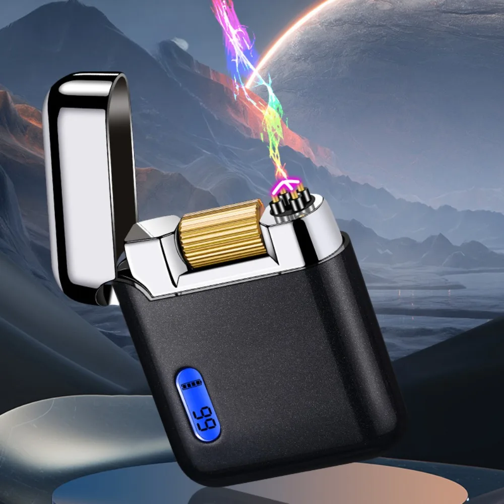 New Type-c Electronic Lighter Windproof Dual Arc Flameless Plasma Lighter Fast Charge Battery Display Usage Display for Smoker