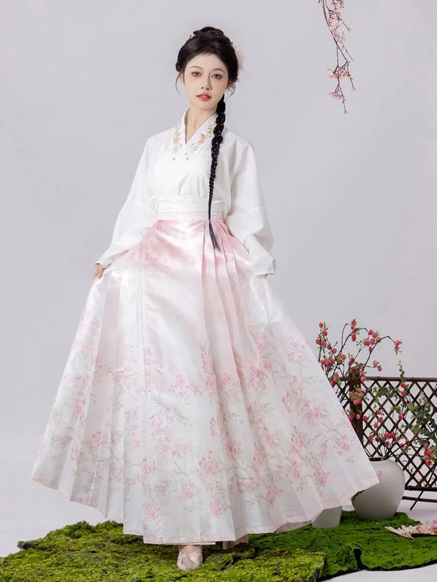 Original Hanfu Women Ming Dynasty Embroidered Mamian Skirt New Chinese Style Summer Horse-Face Skirt Outfit