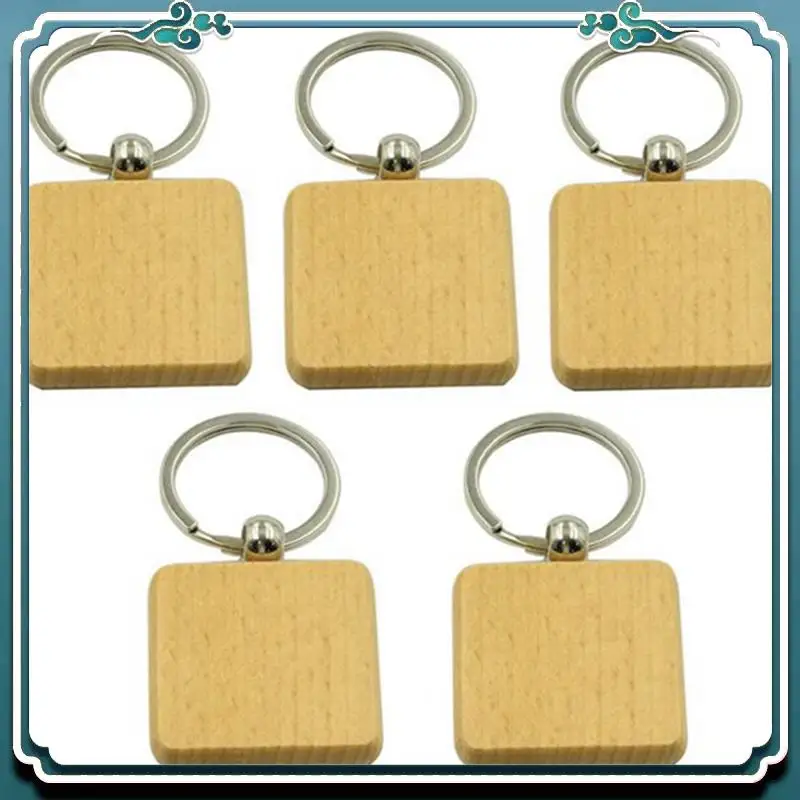 ABSK-400Pcs لتقوم بها بنفسك سلسلة مفاتيح خشبية فارغة مربع منحوتة حلقة رئيسية حلقة رئيسية خشبية حوالي 40X40 مللي متر #3