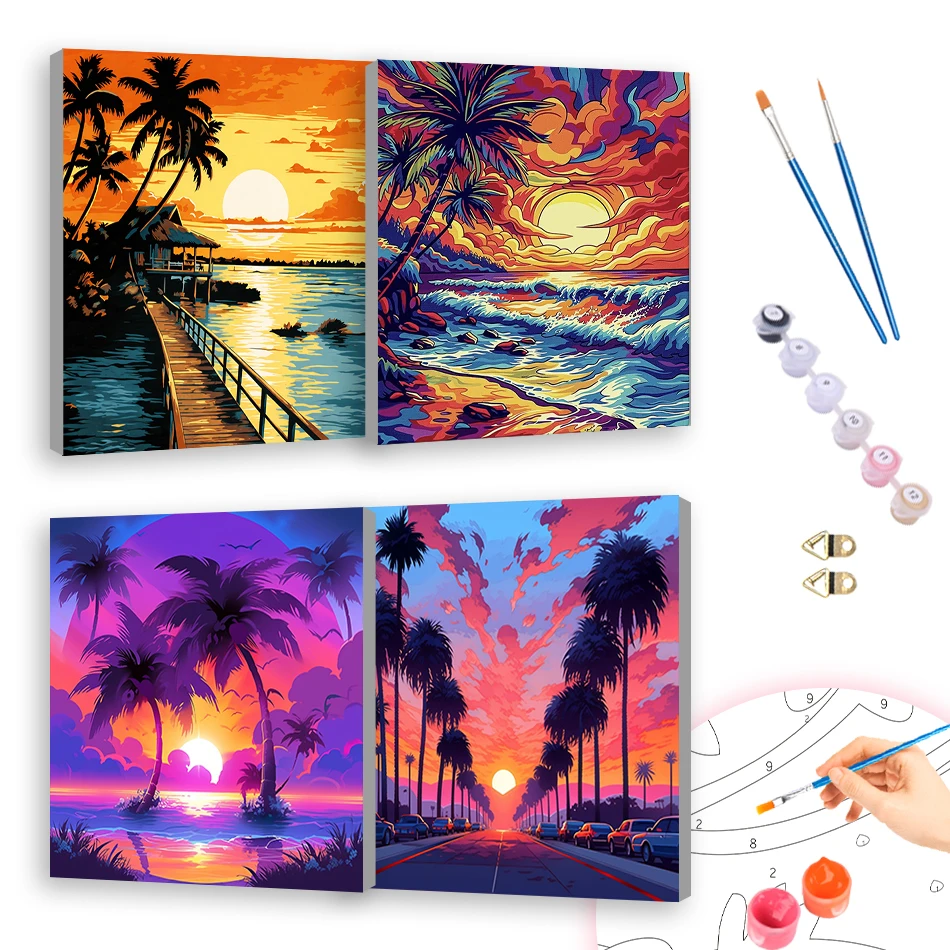 

RUOPOTY Oil Painting By Numbers 20x20cm ready Frame For Beginner Simple Color Markers seascape Coloring By Numbers Arts Drawing