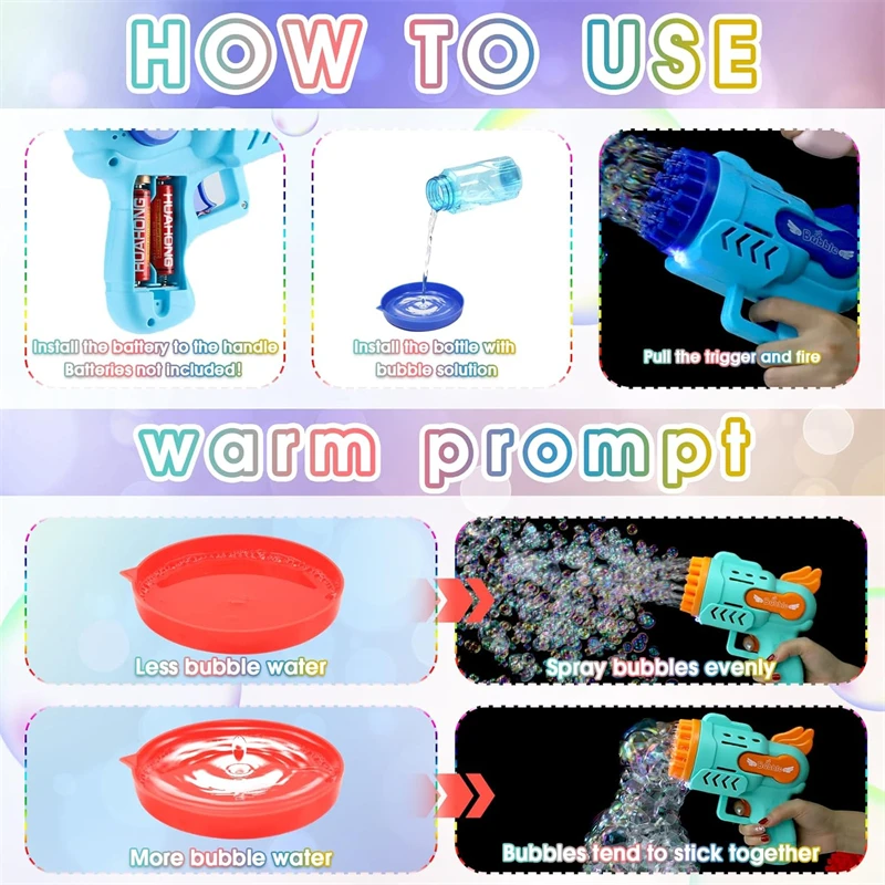 Leuchtende Seifenblasenpistole – automatischer Seifenblasengebläse mit 29 Löchern für Jungen und Mädchen (Batterien und Seifenblasenflüssigkeit nicht im Lieferumfang enthalten)