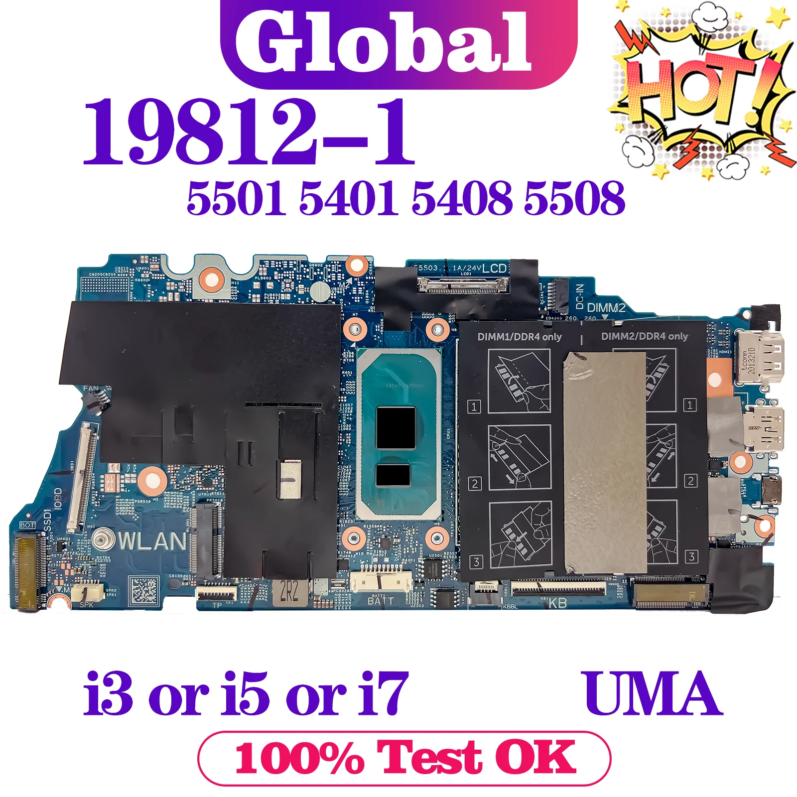 kefu placa mae do portatil para dell placa mae para dell inspiron 15 5501 5508 14 5401 5408 i3 i5 i7 10th gen uma 198121 01