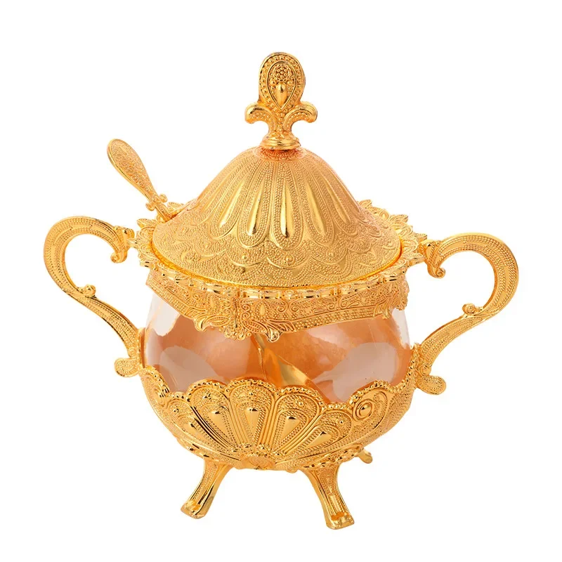 European-style elegant alloy glass coffee pot sugar cup exquisite hollow carved household pot cup ornaments