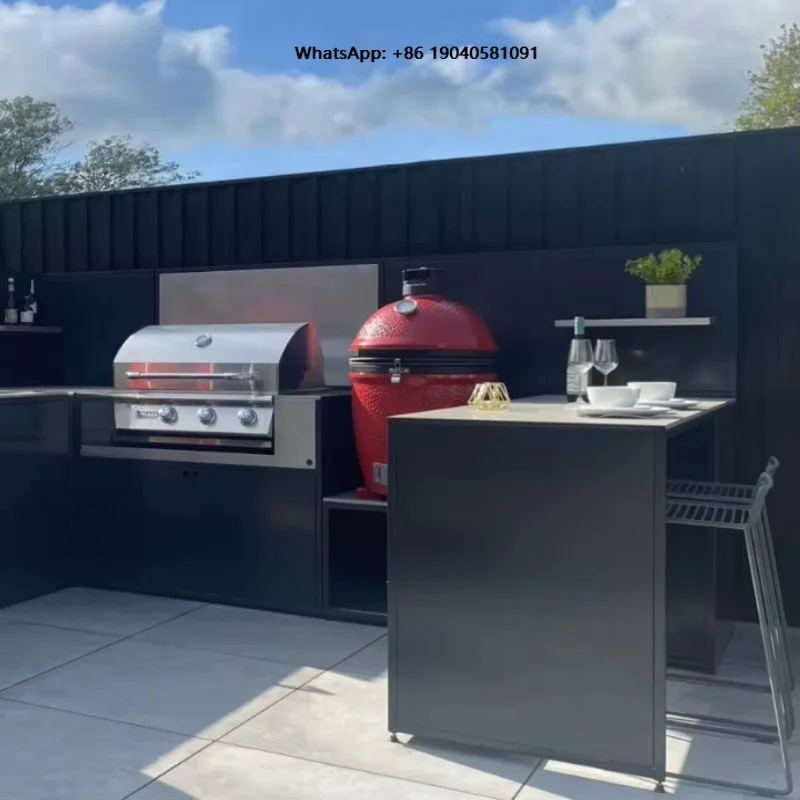 Luxury Stainless Steel Modern Kitchen Outdoor Kitchen Cabinet BBQ Grill Cart Cooking Island Set for Apartment Mall Sweet Home