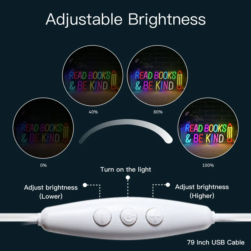 Neon Sign Read Books And Be Kind Wall Hanging Student Light Suitable USB for Classroom Bookstore Library Museum Study Room