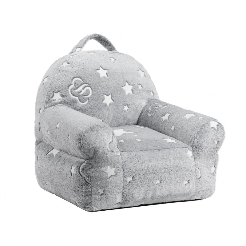 //Gray Star And Cloud Pattern Children's Plush Armrest Sofa, Portable And Carryable, For Living Room, Bedroom, Or Apartment