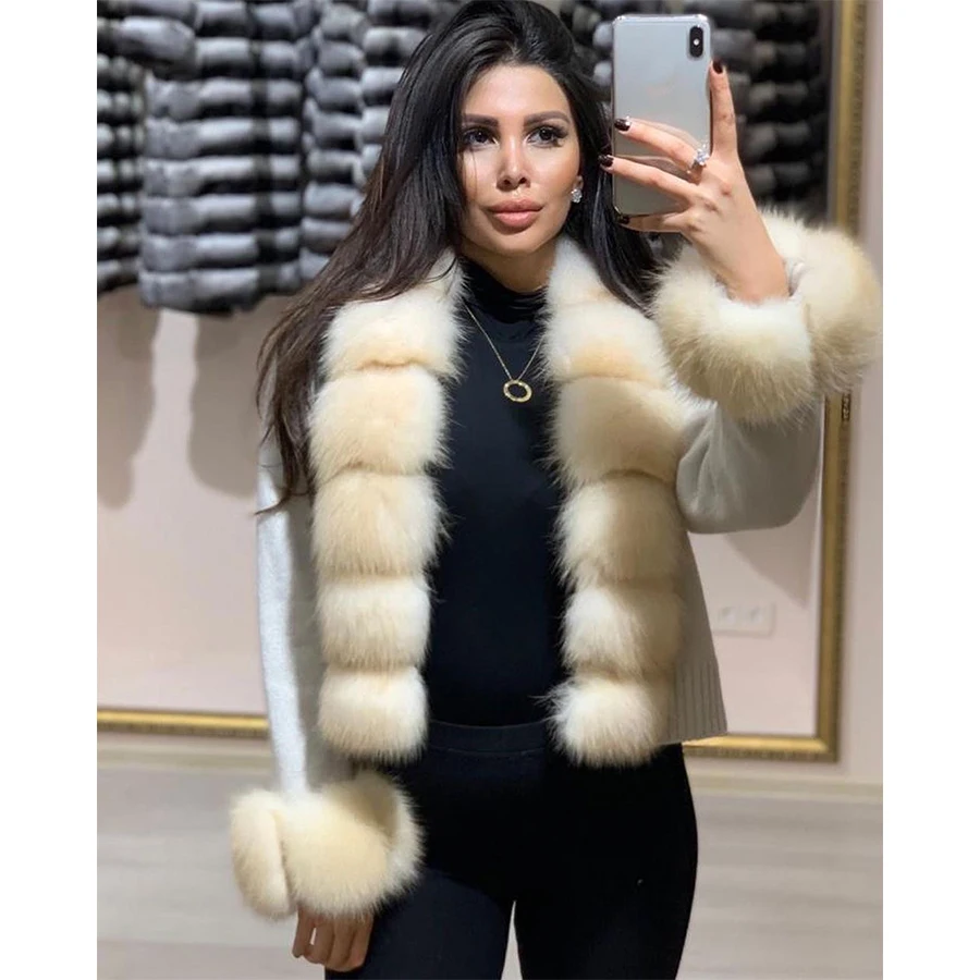 Wool Coats For Women Short Real Rex Rabbit Fur Collar Cuffs Coat Natural Fox Fur Jacket Best Selling Woolen Sweaters