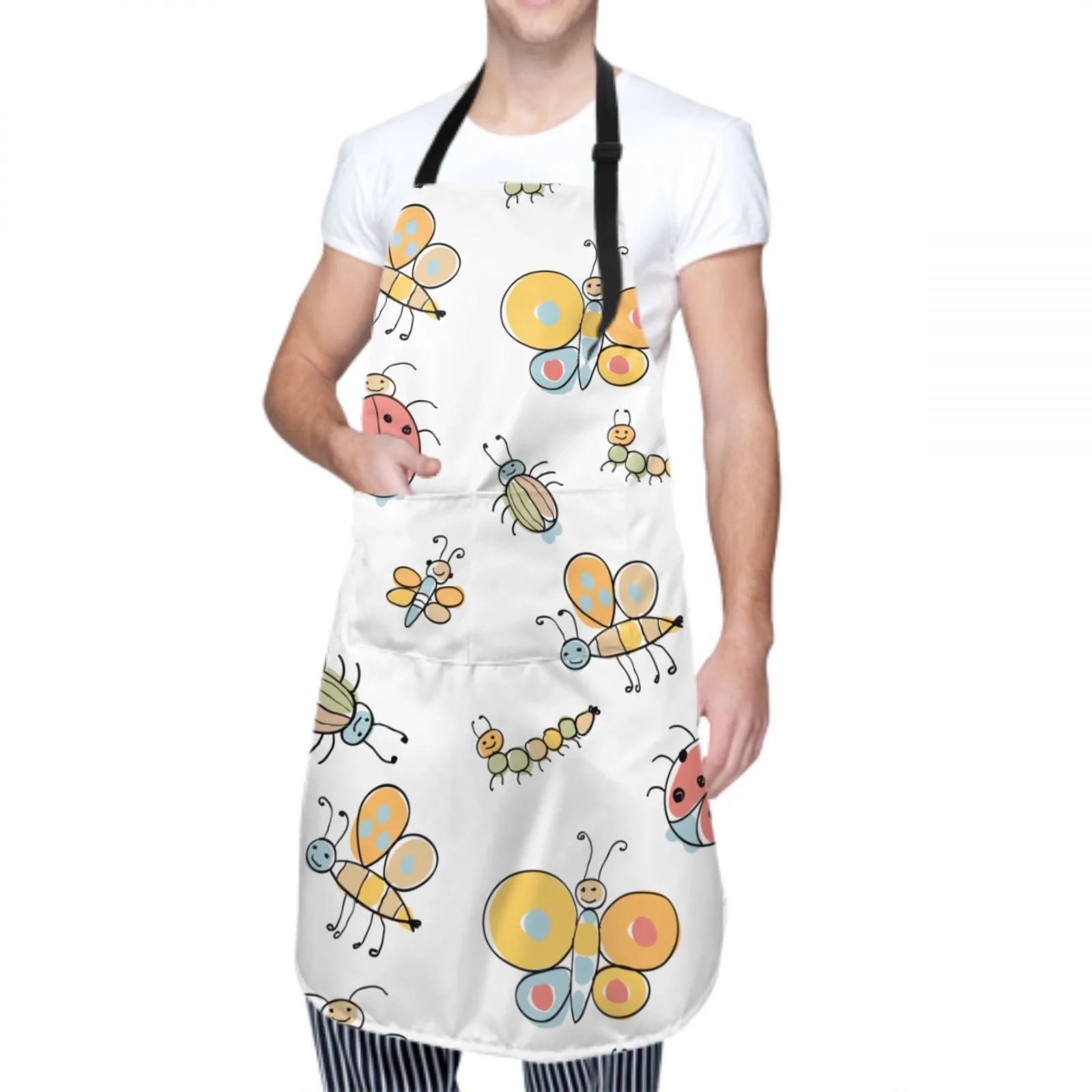 Butterfly Waterproof Apron with 2 Pockets Kitchen Chef Apron Colorful Apron for Hair Brushing Cooking Baking Painting Gardening