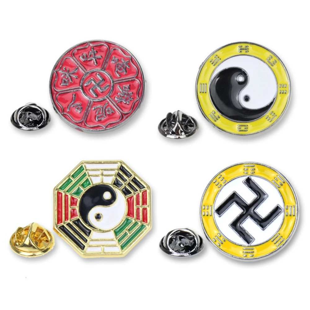 

Swastika Yin Yang Tai Chi Bagua Brooch Religious Buddhist Zinc Alloy Yoga Amulet Clothing Backpack Hat Accessories Gift