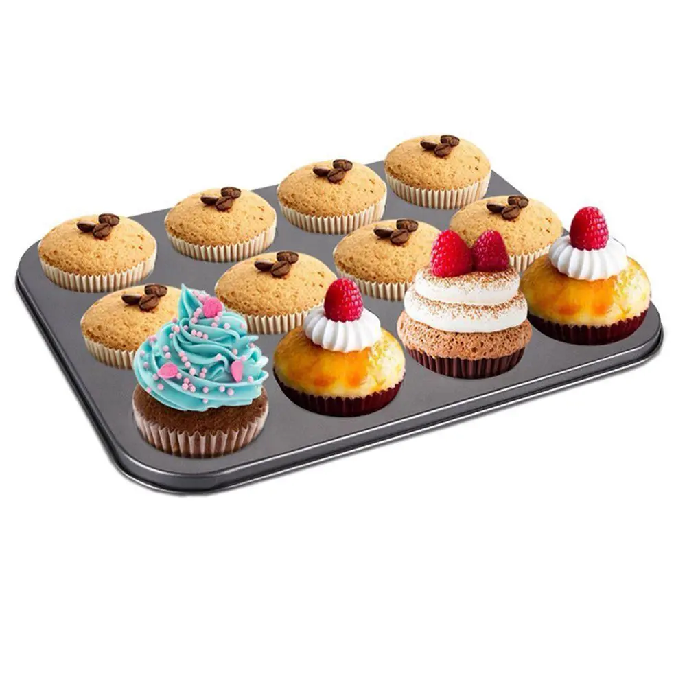 Heavy duty carbon steel cupcake baking tray,12 mini cup cupcake shaped cake pan,nonstick cupcake baking tray, cupcake mold