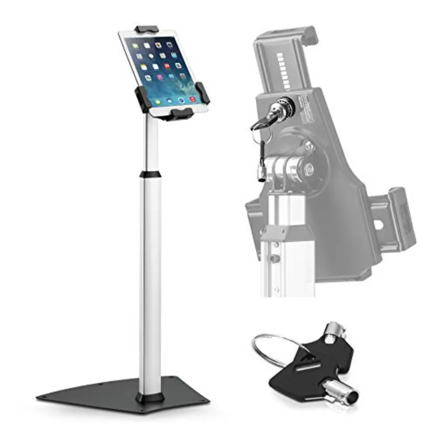 

Anti-Theft Tablet Security Stand Kiosk Heavy Duty Aluminum Metal Floor Standing Mount Tablet Case Holder Display with Height Ad