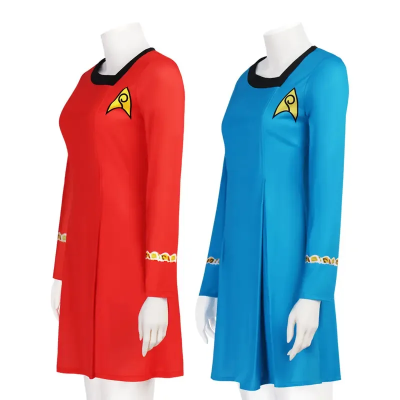 DY20Adult Star Trek فستان تنكري TOS أنثى طاقم الخيال العلمي زي أزرق وأحمر للمؤتمرات والحفلات25 #3