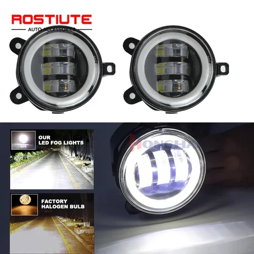 Luces antiniebla LED de 3,5 pulgadas con Ojos de Ángel 30W 6000LM luz antiniebla delantera redonda para coche para lámpara antiniebla de conducción de repuesto todoterreno 4X4 12V
