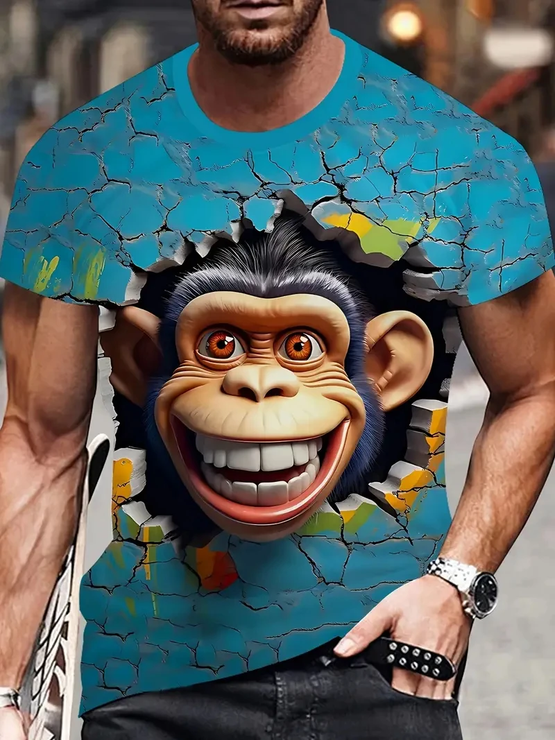جديد تي شيرت رجالي ثلاثية الأبعاد مضحك القرد الجرافيك تي شيرت مطبوع للنساء الاطفال موضة قصيرة الأكمام متعة المحملة العصرية المعتاد الرجال بلايز